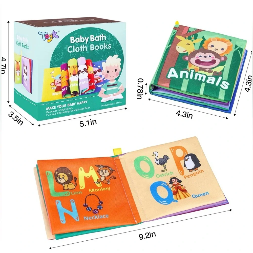 Set of 8 Colorful Educational Soft Books Set for Kids. Waterproof and crinkle.